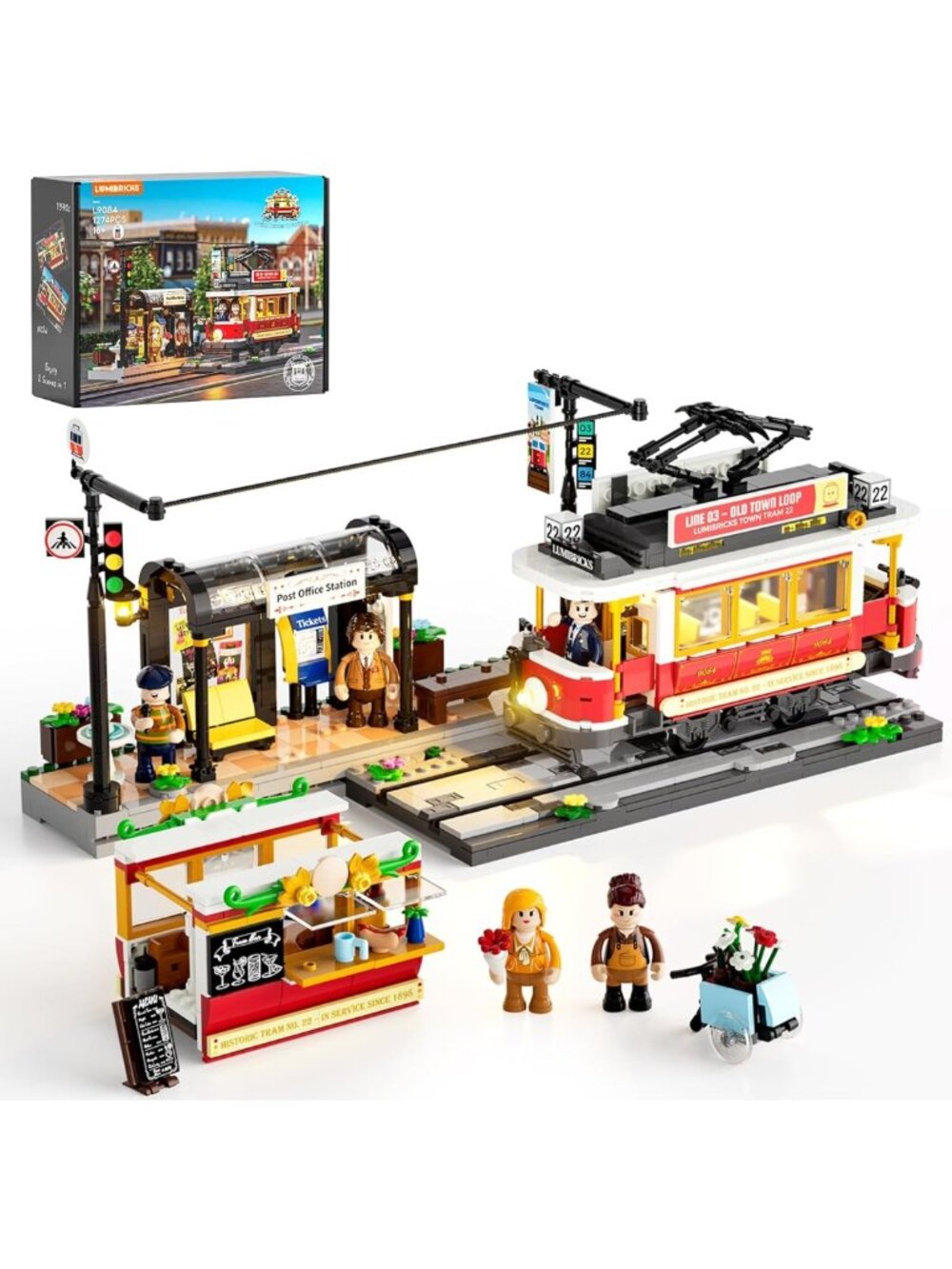 Heritage Tram & Station Lighting Building Set - 1274 Pcs Modular City Streetcar
